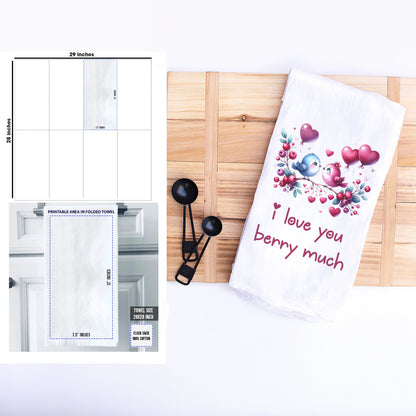 I love you Berry Much - Valentine's Day Flour Sack Birdy Kitchen Tea Towel, Berry Loving Birds Theme Kitchen Towel, Perfect Anniversary Gift