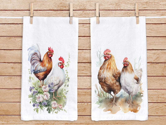 Chicken Kitchen Towel, Rooster Hen Tea Towels, Rooster Decor Towel, Farmhouse Kitchen Towel, Vintage Farmhouse Decor - Flour Sack Cotton