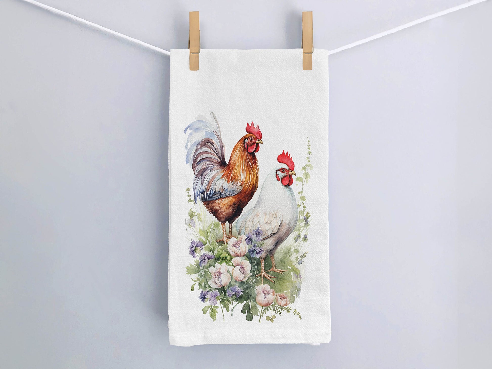 Chicken Kitchen Towel Rooster Hen - organic cotton flour sack kitchen towel