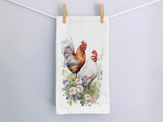 Chicken Kitchen Towel, Rooster Hen Tea Towels, Rooster Decor Towel, Farmhouse Kitchen Towel, Vintage Farmhouse Decor - Flour Sack Cotton