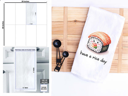 Cute Sushi Roll Towel - Have a Rice Day - Flour Sack Cotton Kitchen Towel