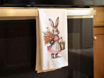 Easter Bunny Kitchen Towel, Charming Watercolor Rabbit Tea Towel - Spring Decor Flour Sack Cotton Hand Towel