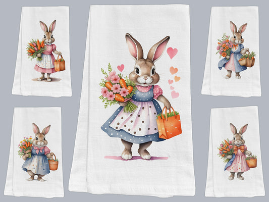 Easter Bunny Kitchen Towel, Charming Watercolor Rabbit Tea Towel - Spring Decor Flour Sack Cotton Hand Towel