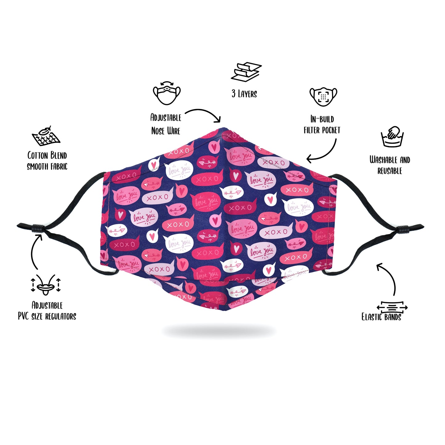 Premium 4 Layers Cotton Face Mask with Nose Wire and Filter Pocket for Adults and Teens