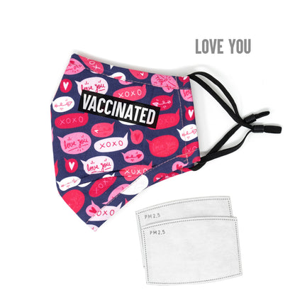 Vaccinated Cotton Face Mask with Nose Wire and Filter Pocket, Washable with Adjustable Ear loops - 2 Filters Included