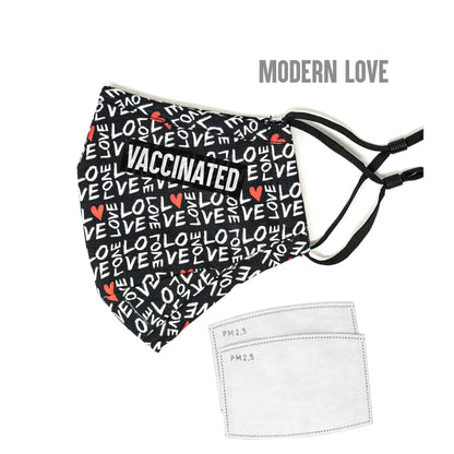 Vaccinated Cotton Face Mask with Nose Wire and Filter Pocket, Washable with Adjustable Ear loops - 2 Filters Included