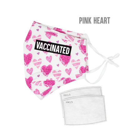 Vaccinated Cotton Face Mask with Nose Wire and Filter Pocket, Washable with Adjustable Ear loops - 2 Filters Included