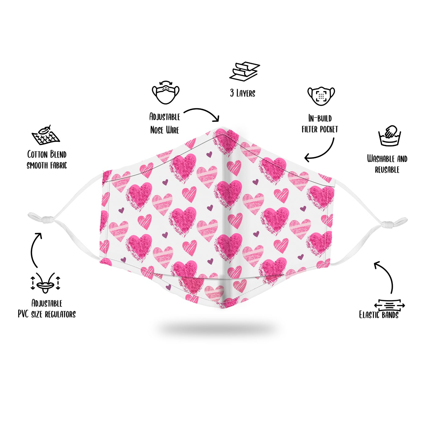 Premium 4 Layers Cotton Face Mask with Nose Wire and Filter Pocket for Adults and Teens
